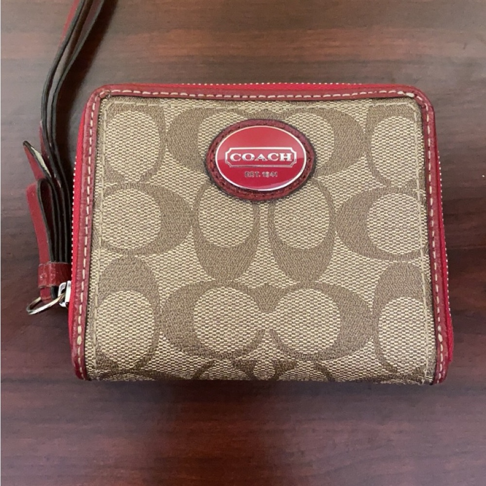 Coach Signature Brown and Red Wallet